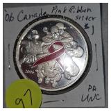 2006 Canada Pink Ribbon Proof Silver $1