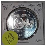 1974 Canada Winnipeg Silver $1 UNC