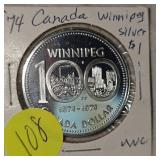 1974 Canada Winnipeg Silver $1 UNC