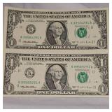1995 FRN Uncut Washington $1 Dollar, sheet of two