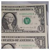 1995 FRN Uncut Washington $1 Dollar, sheet of two