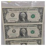 1995 Uncut Washington $1 Uncut Sheet of 4, UNC