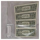 1995 Uncut Washington $1 Uncut Sheet of 4, UNC