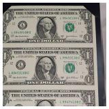 2003 A Washington 3uncut bills, w/COA