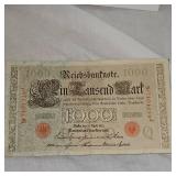 1910 BU 1000 Mark, Reichs Bank Note, BU Nice