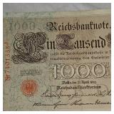 1910 BU 1000 Mark, Reichs Bank Note, BU Nice