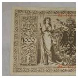 1910 BU 1000 Mark, Reichs Bank Note, BU Nice