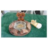 Vintage Acrylic Owl Ashtray and Stone Ashtray