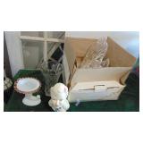 Block Crystal Cake Plate, Fenton Vase, Head Vase and Glass Vase