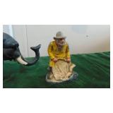 Cast Iron Fisherman and Cast Iron Elephant Bank