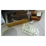 Coke Crate, License Plates, Sewing Drawers and Misc