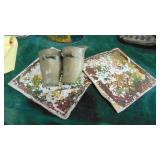 Pair of Brass Spanish Conquistador Stirrups and Vintage Tiles