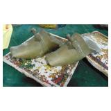 Pair of Brass Spanish Conquistador Stirrups and Vintage Tiles