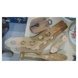 Pair of Sock Stanchers, Mannequin Foot, Wood Pulley and Juggling Pin