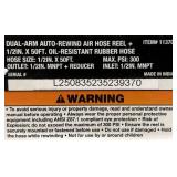 *Klutch Auto-Rewind Air Hose Reel with 1/2in.. x 50ft. Oil-Resistant Rubber Hose, 300 PSI #113704 Msrp $349.99