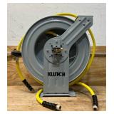 Klutch Auto-Rewind Air Hose Reel with 1/2in. x 100ft. Oil-Resistant Rubber Hose, 300 PSI #113703 Msrp $579.99