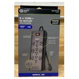 Commercial Electric 6 FT Cord + 12 Outlet Surge Protector