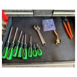 Green-Handle Screwdrivers Set with Adjustable Wrench & Orange Pliers