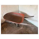Vintage Red Wheelbarrow with Wooden Handles