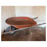 Vintage Red Wheelbarrow with Wooden Handles