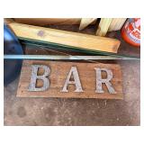 BAR Sign on Weathered Wood with Vikings #1 FAN Plate & Salvage Lumber Lot