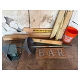 BAR Sign on Weathered Wood with Vikings #1 FAN Plate & Salvage Lumber Lot