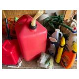 Assorted Automotive Fluids & Cleaning Supplies - Red Jugs, Washer Fluid, Sprays - quantities unverified