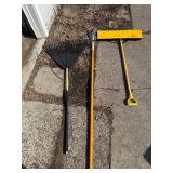 Leaf Rake, Push Broom & Long-Handed Tree Pruner Tool (Lot of 3)