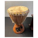 Djembe Drum & Viking Style Glass Beer Drinking Horn on Wood Stand