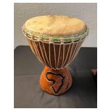 Djembe Drum & Viking Style Glass Beer Drinking Horn on Wood Stand