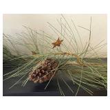 Lantern Candle Holder & Rustic Log Cabin Tissue Box Holder w Pine Cone Garland