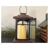 Lantern Candle Holder & Rustic Log Cabin Tissue Box Holder w Pine Cone Garland