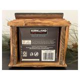 Lantern Candle Holder & Rustic Log Cabin Tissue Box Holder w Pine Cone Garland