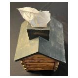 Lantern Candle Holder & Rustic Log Cabin Tissue Box Holder w Pine Cone Garland