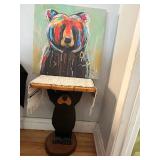 Bear Shelf Sculpture Table with Colorful Abstract Bear Painting