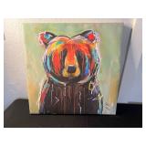 Bear Shelf Sculpture Table with Colorful Abstract Bear Painting