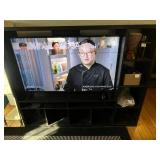 Entertainment Center TV Stand - 72in Wide, Black Wood, Open Shelves - contents not inc