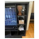 Entertainment Center TV Stand - 72in Wide, Black Wood, Open Shelves - contents not inc