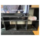 Entertainment Center TV Stand - 72in Wide, Black Wood, Open Shelves - contents not inc