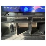 Entertainment Center TV Stand - 72in Wide, Black Wood, Open Shelves - contents not inc