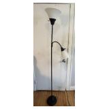 Twin-Head Floor Lamp with Torchiere Shade & Adjustable Reading Arm - Black