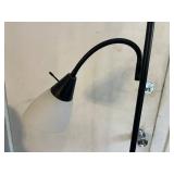 Twin-Head Floor Lamp with Torchiere Shade & Adjustable Reading Arm - Black