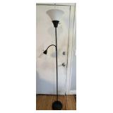 Twin-Head Floor Lamp with Torchiere Shade & Adjustable Reading Arm - Black