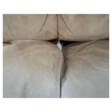 Beige Fabric 2-Seater Sofa - Cushioned Tan Couch w hand made throw