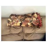 Beige Fabric 2-Seater Sofa - Cushioned Tan Couch w hand made throw