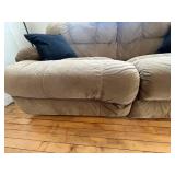 Beige Fabric 2-Seater Sofa - Cushioned Tan Couch w hand made throw