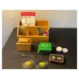 Wooden Desk Organizer with Compartments - Includes Vinyl Record Coasters, DriveIFY Pendant, Candles & Gift Tags