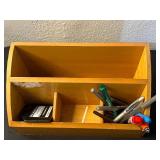 Wooden Desk Organizer with Compartments - Includes Vinyl Record Coasters, DriveIFY Pendant, Candles & Gift Tags