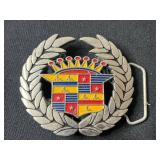 Cadillac Coat of Arms Belt Buckle - Laurel Wreath Silver Tone & 2 Silver Tone Tie Clips