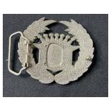 Cadillac Coat of Arms Belt Buckle - Laurel Wreath Silver Tone & 2 Silver Tone Tie Clips